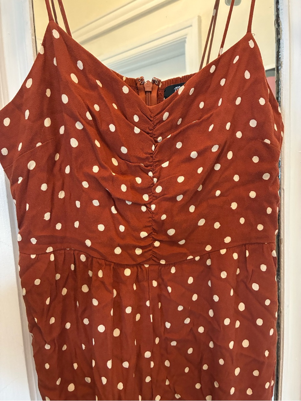 Madewell Rust Polka Dot Spaghetti Strap Jumpsuit